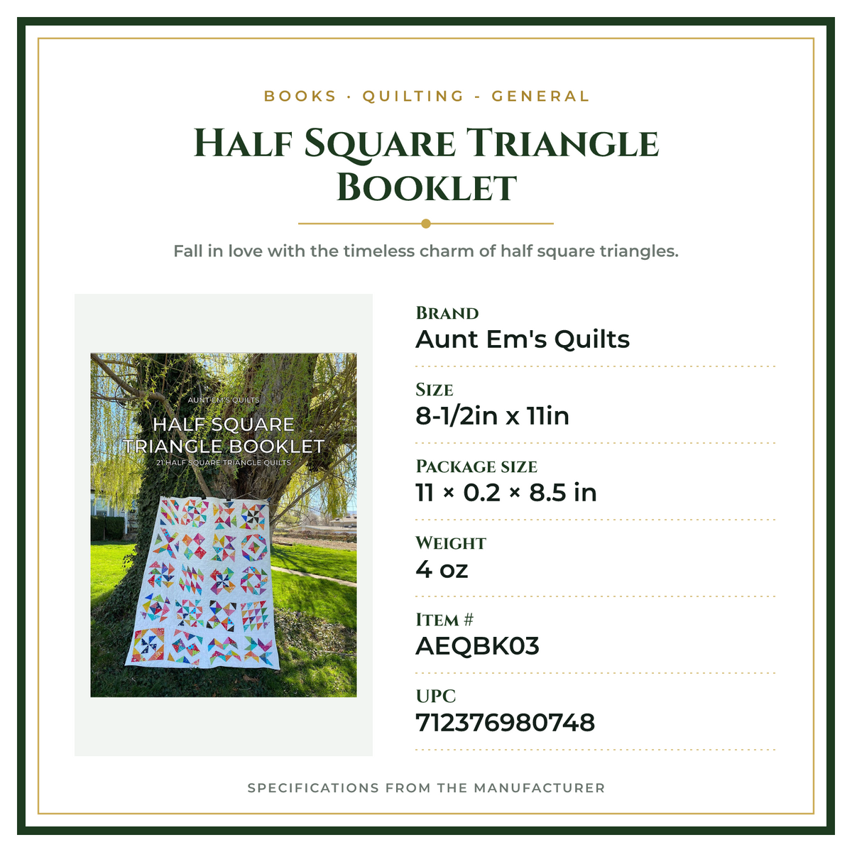 Product Specifications – Half Square Triangle Booklet