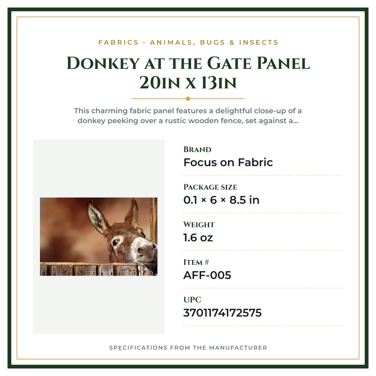 Product Specifications – Donkey at the Gate Panel 20in x 13in