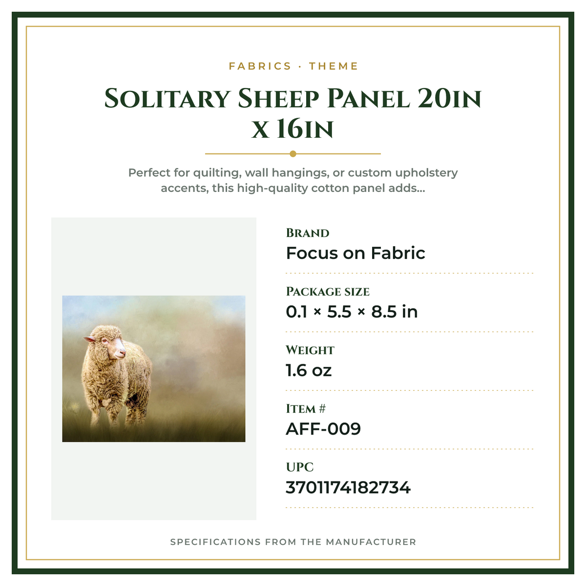 Product Specifications – Solitary Sheep Panel 20in x 16in