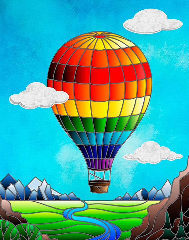 Stained Glass Hot Air Balloon 16x20in Panel
