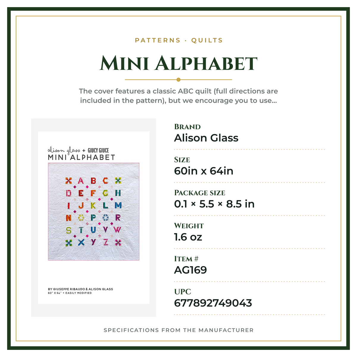 Product Specifications – Mini Alphabet