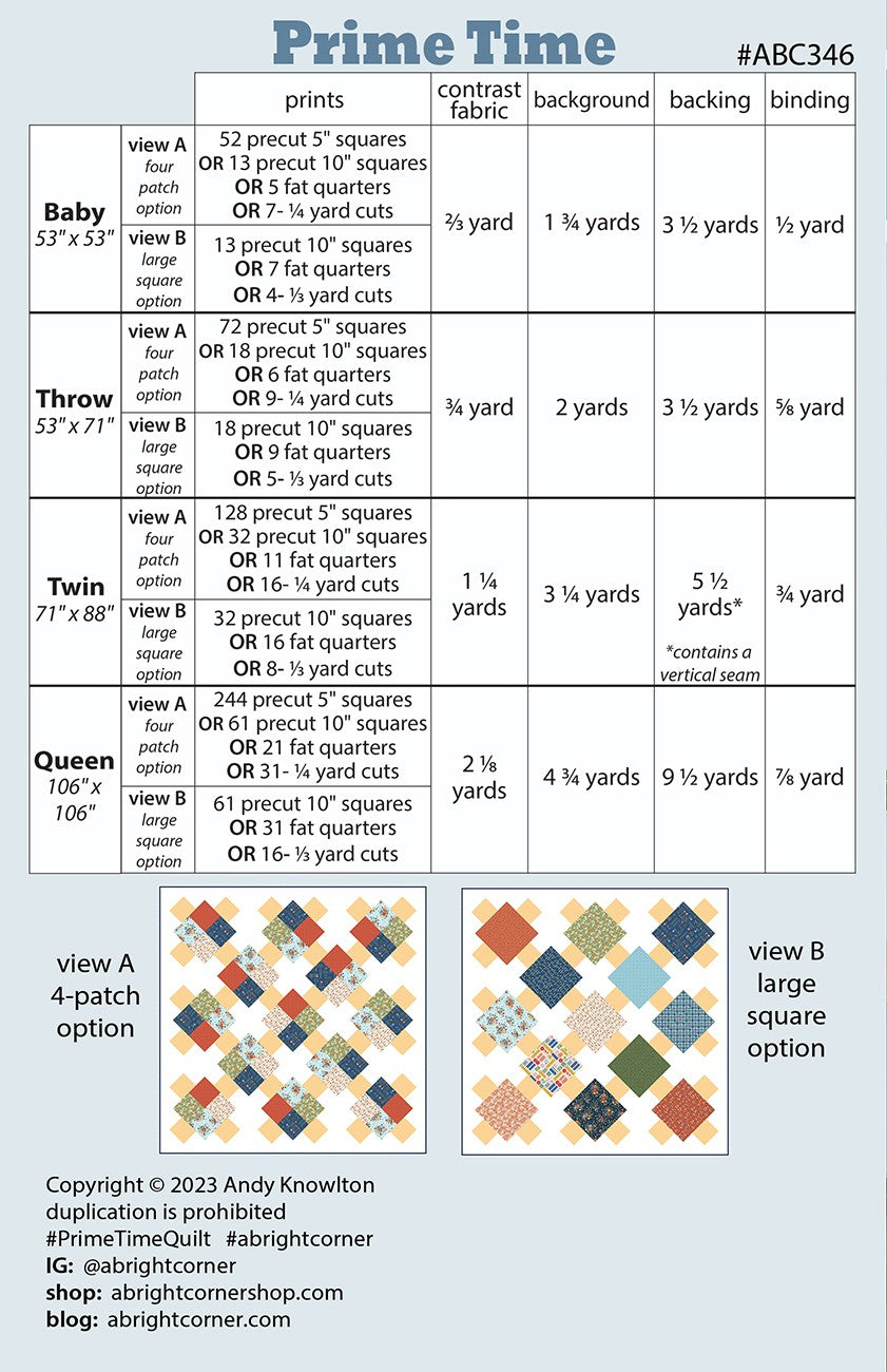 Prime Time Quilt Pattern