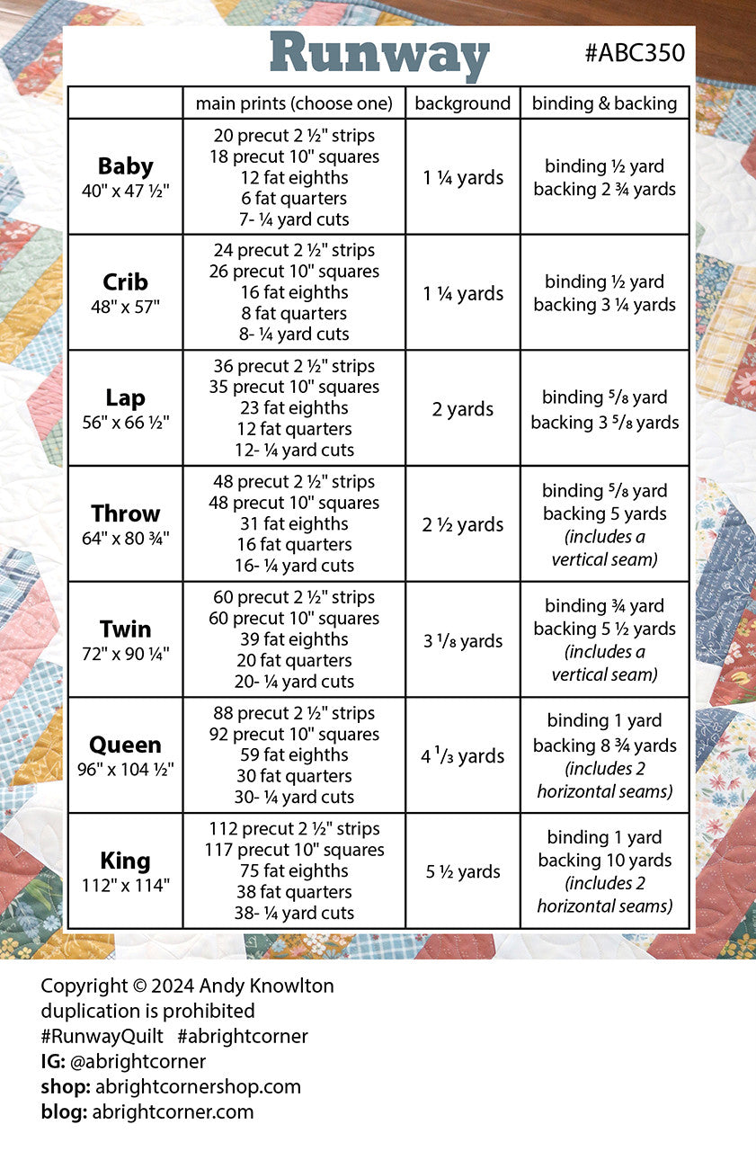 Runway Quilt Pattern