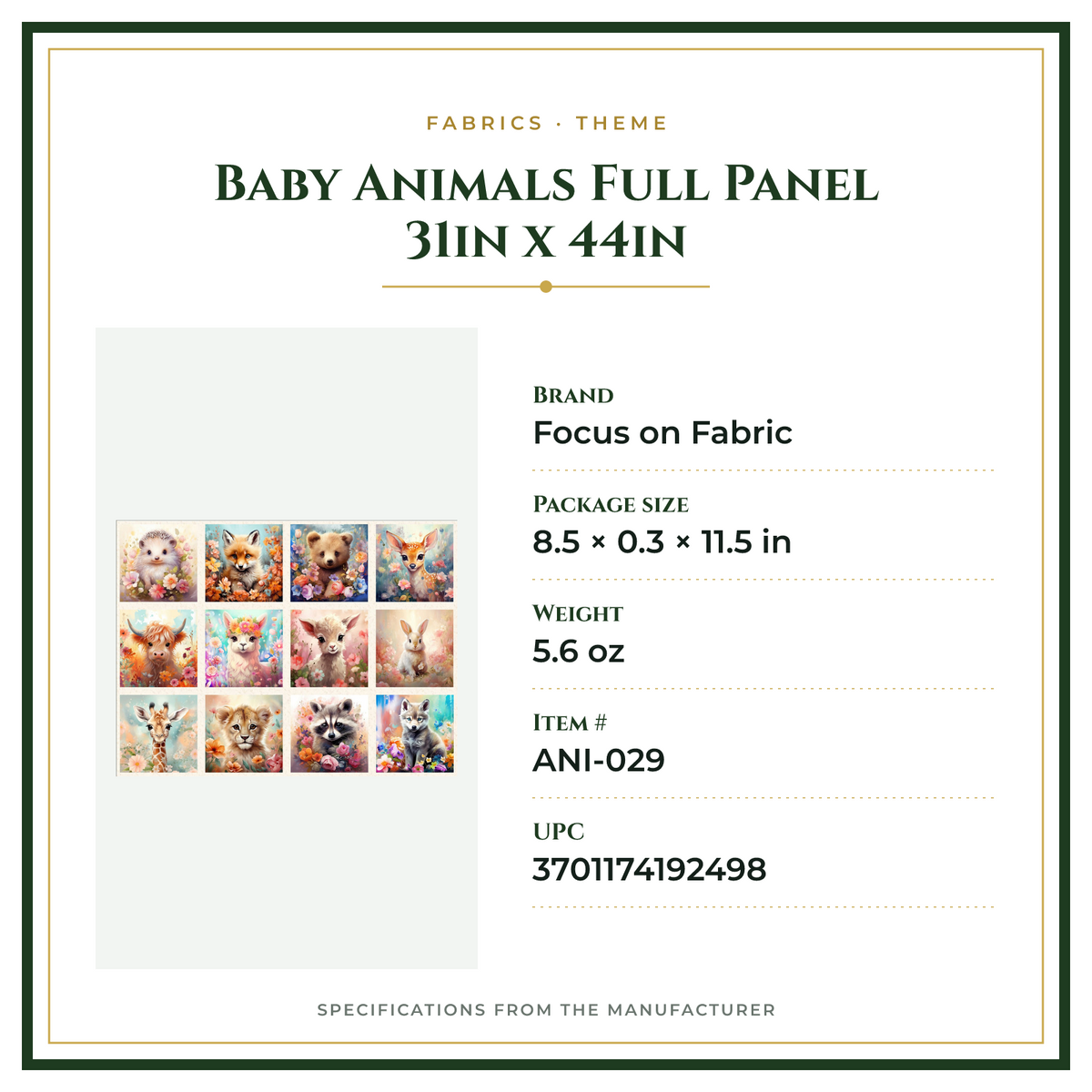 Product Specifications – Baby Animals Full Panel 31in x 44in