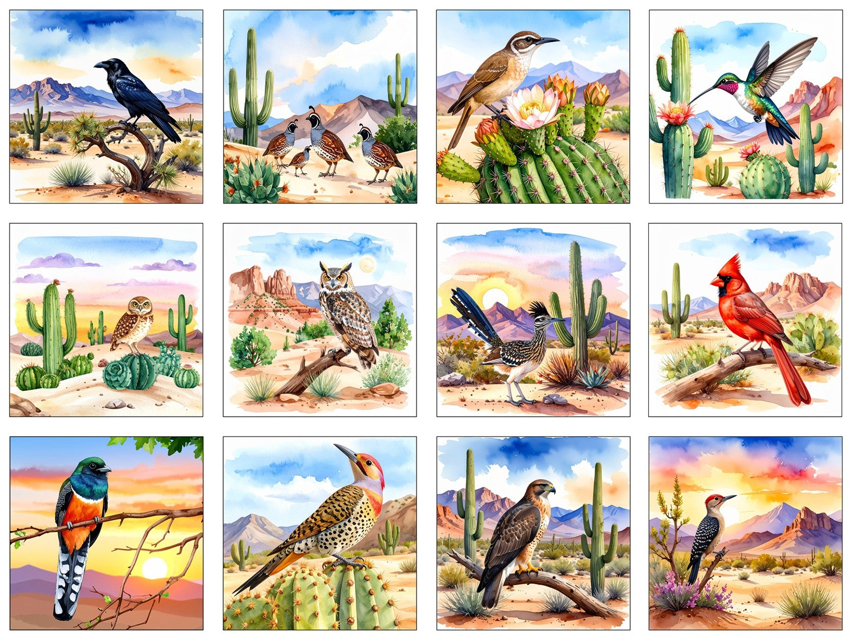 12 Square Desert Birds 1 42in x 36in