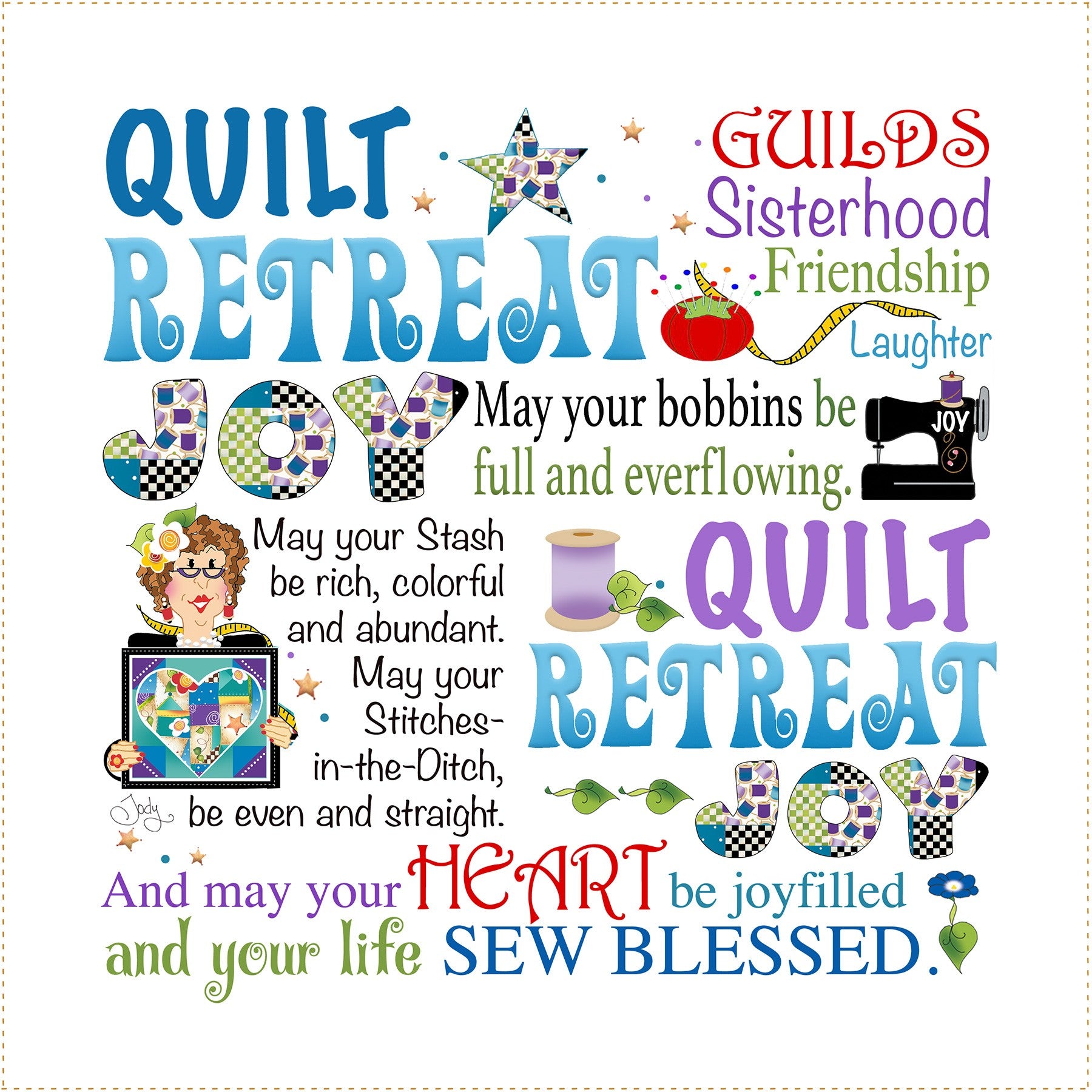 Fabric Art Panel 6in Quilt Retreat JOY