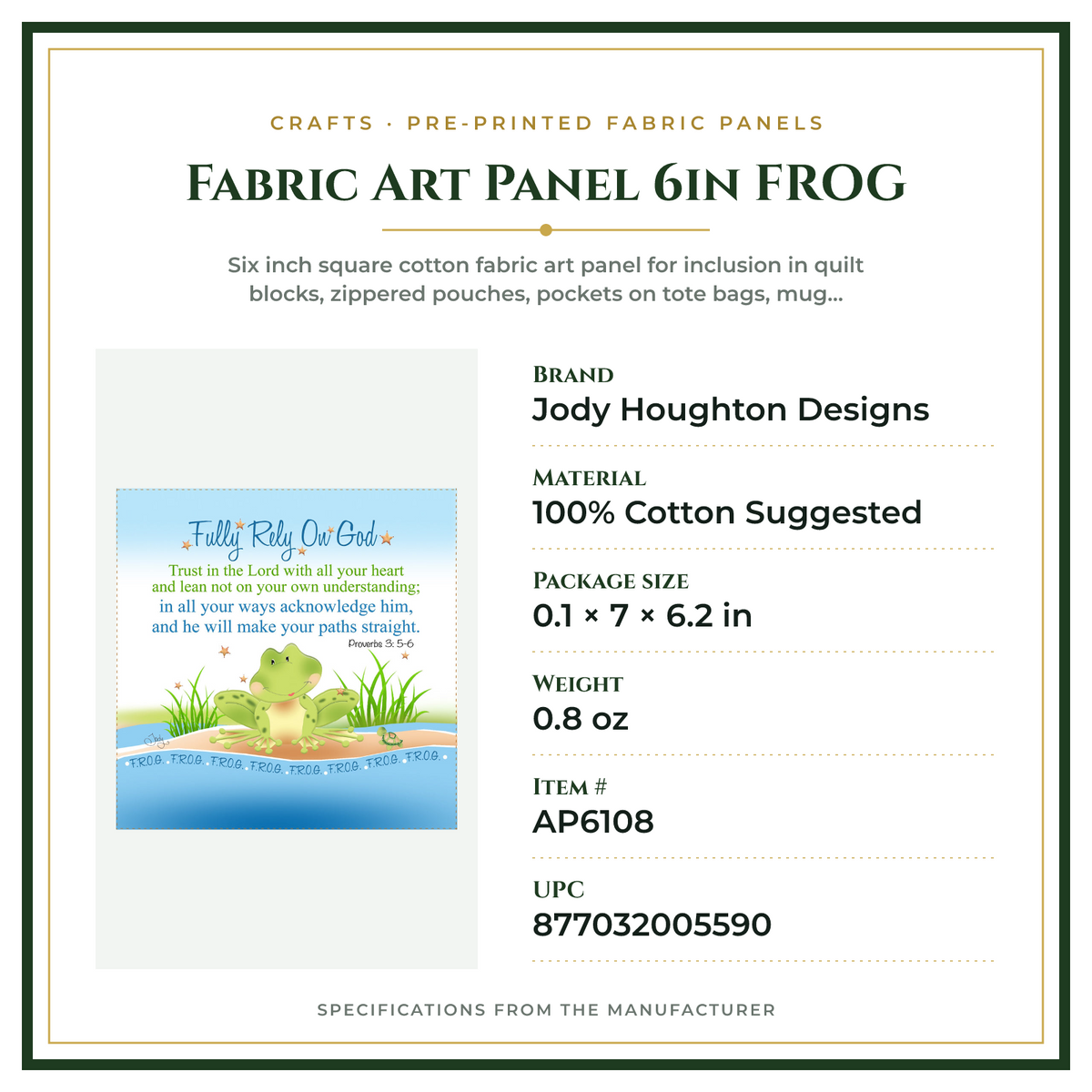Product Specifications – Fabric Art Panel 6in FROG