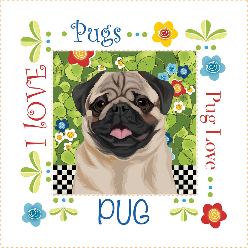 Fabric Art Panel 6in Pug