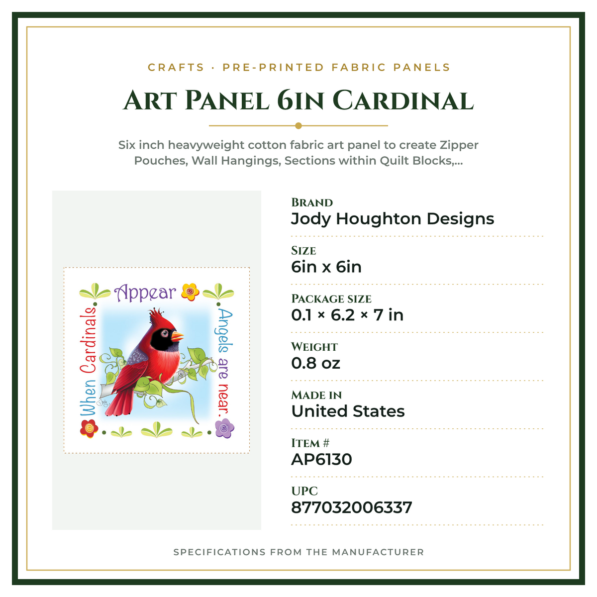Product Specifications – Art Panel 6in Cardinal