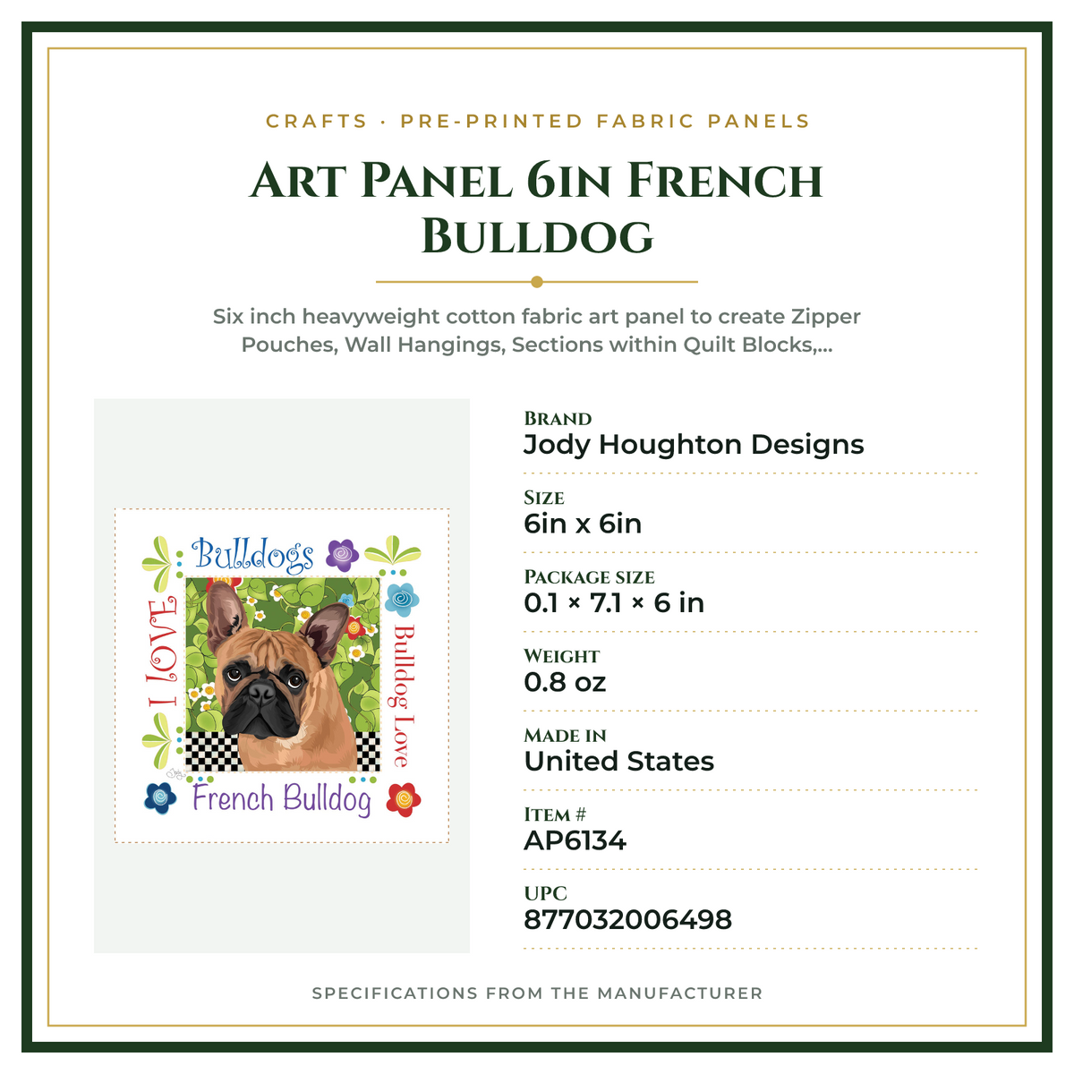 Product Specifications – Art Panel 6in French Bulldog