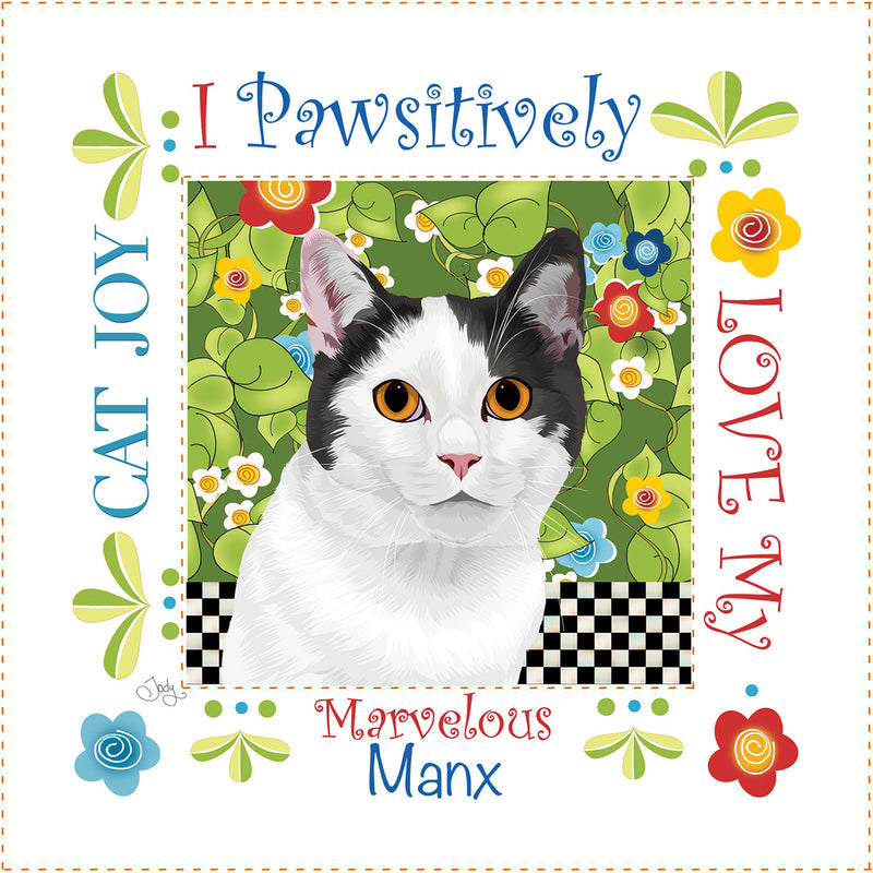 Fabric Art Panel 6in Square Manx Cat