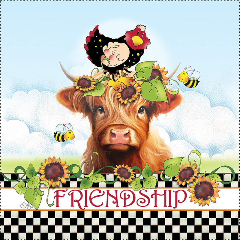 Art Panel 6in Highland Cow Friendship