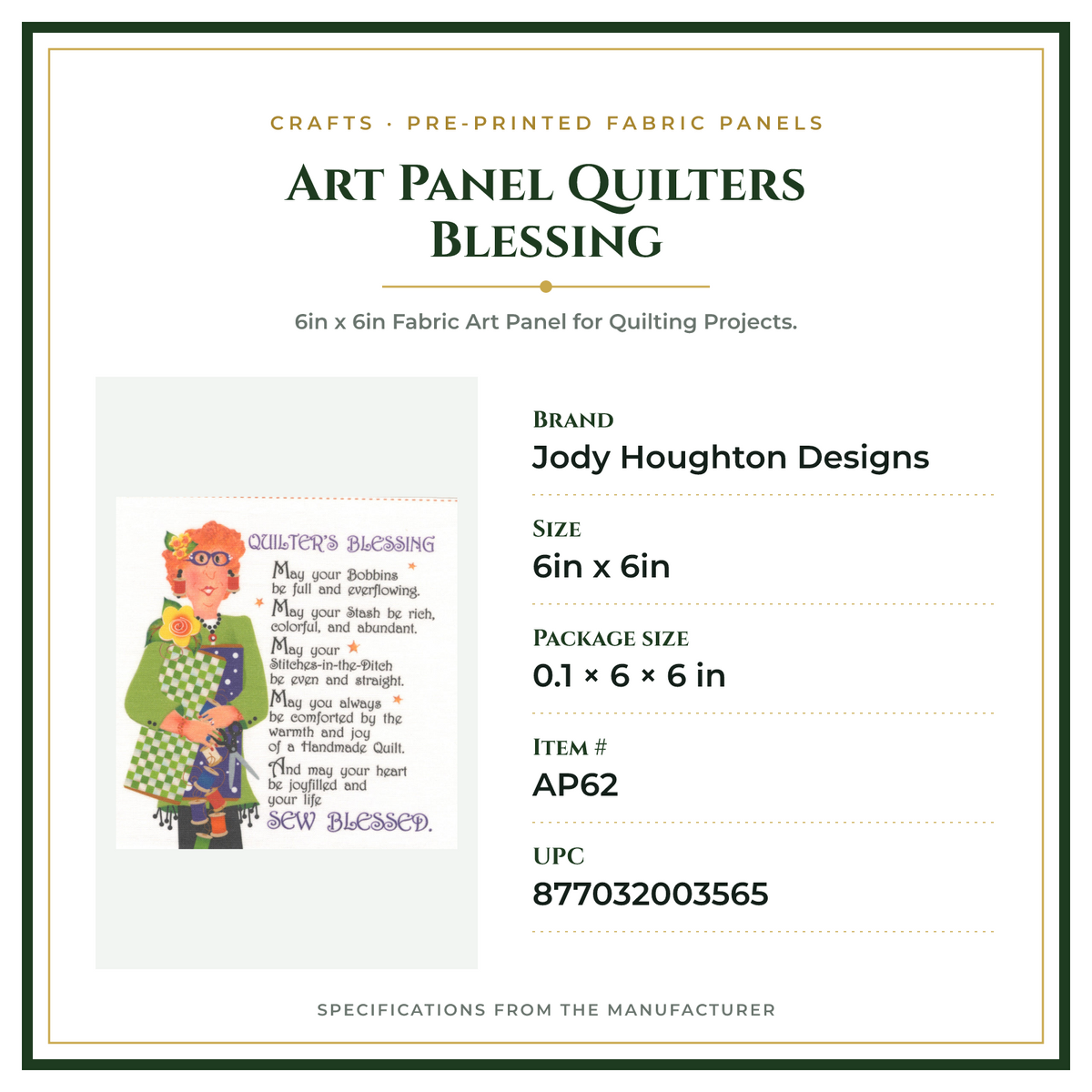 Product Specifications – Art Panel Quilters Blessing