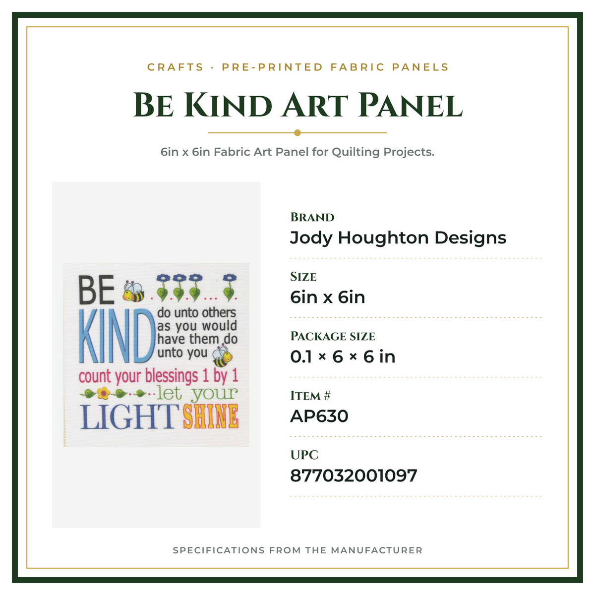 Product Specifications – Be Kind Art Panel
