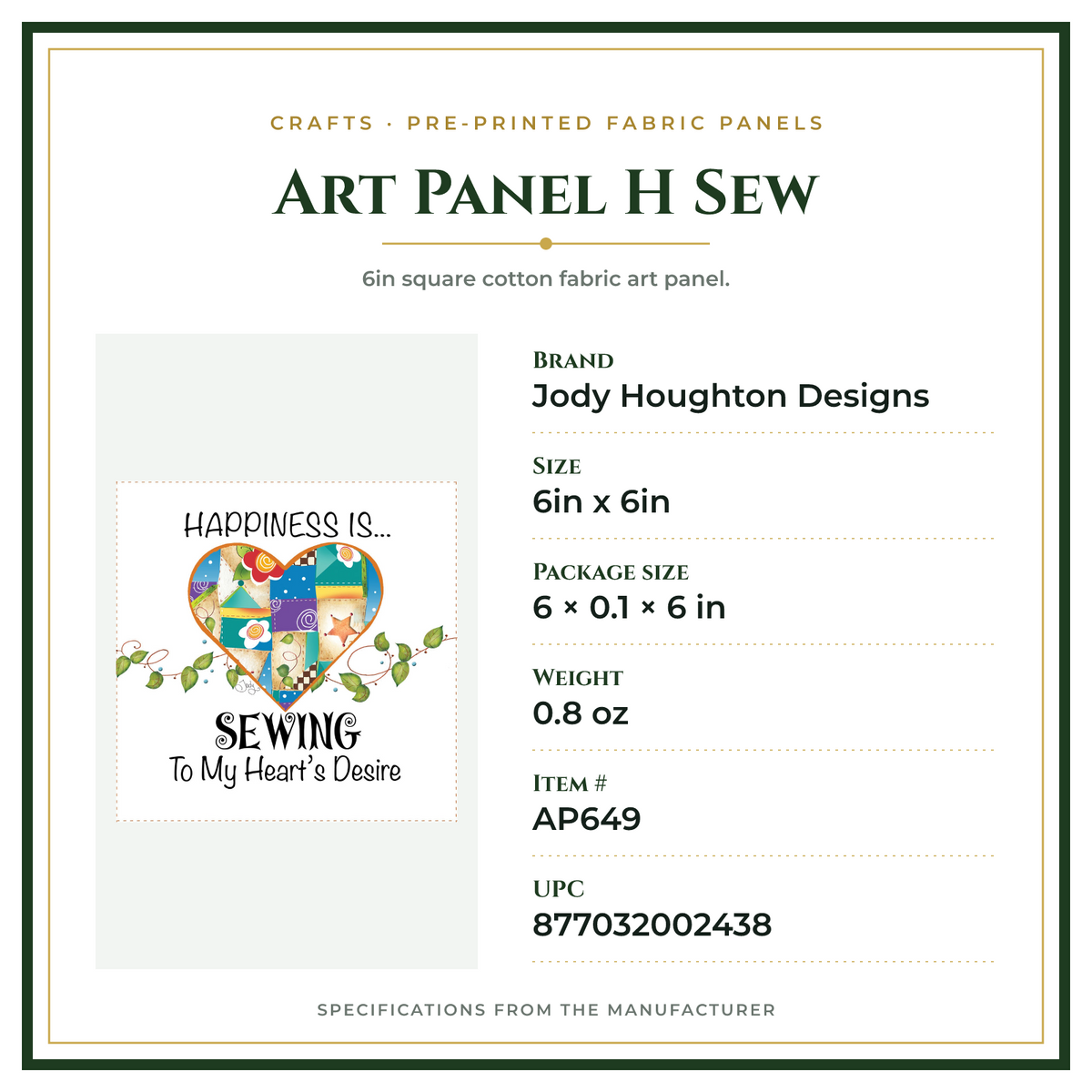 Product Specifications – Art Panel H Sew