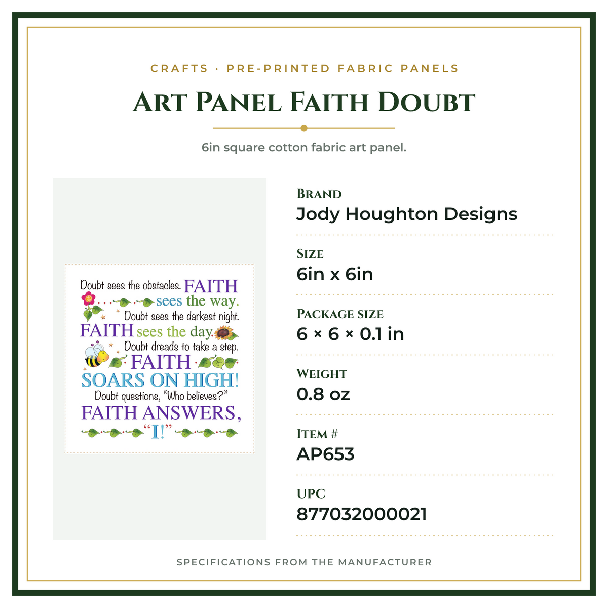 Product Specifications – Art Panel Faith Doubt