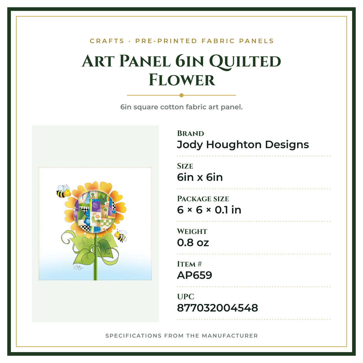 Product Specifications – Art Panel 6in Quilted Flower
