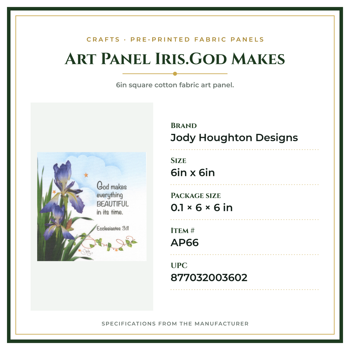 Product Specifications – Art Panel Iris.God Makes