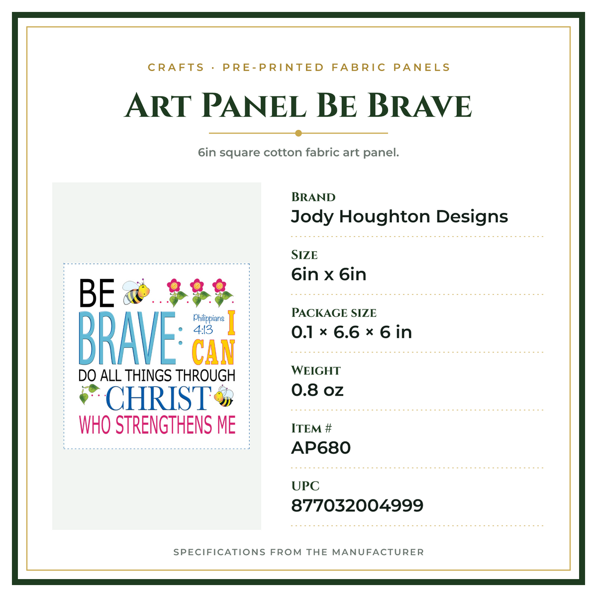 Product Specifications – Art Panel Be Brave
