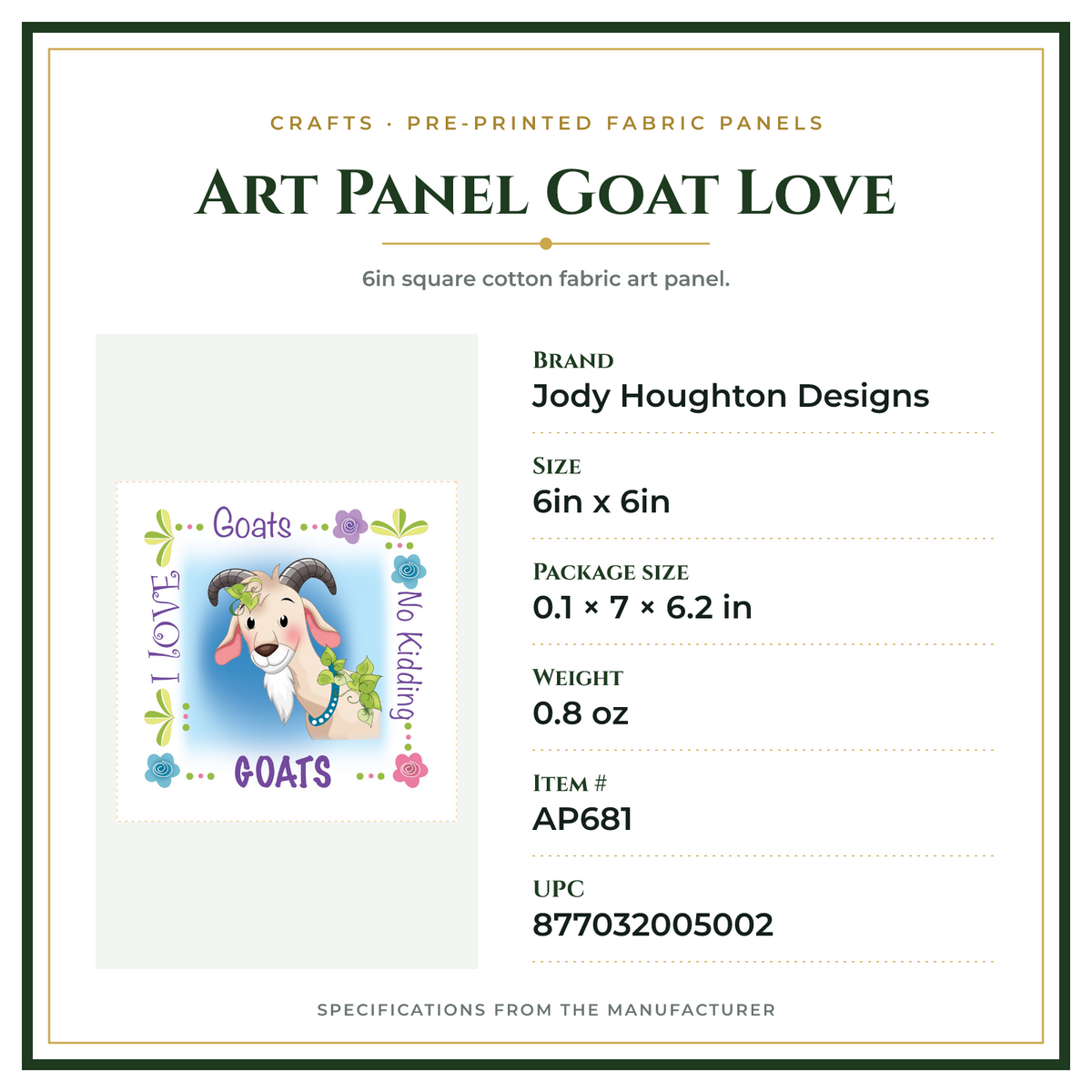Product Specifications – Art Panel Goat Love