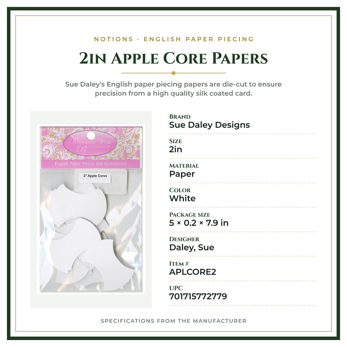 Product Specifications – 2in Apple Core Papers