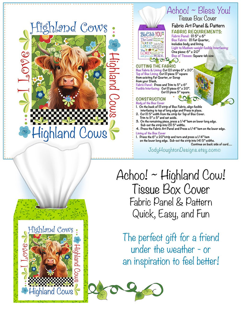 Highland Cow Tissue Box Panel Pattern