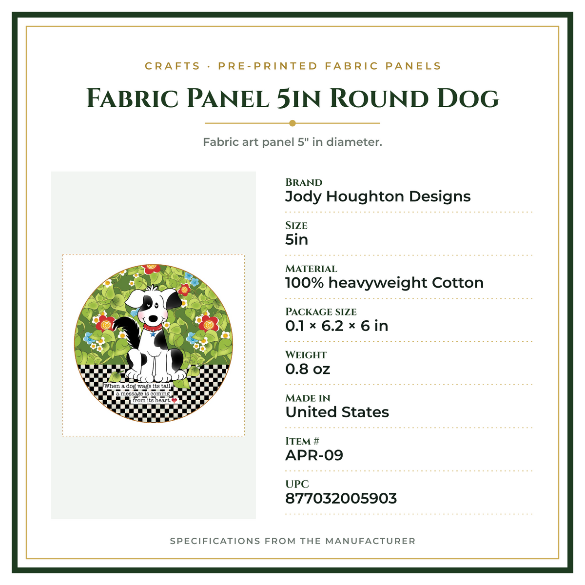 Product Specifications – Fabric Panel 5in Round Dog