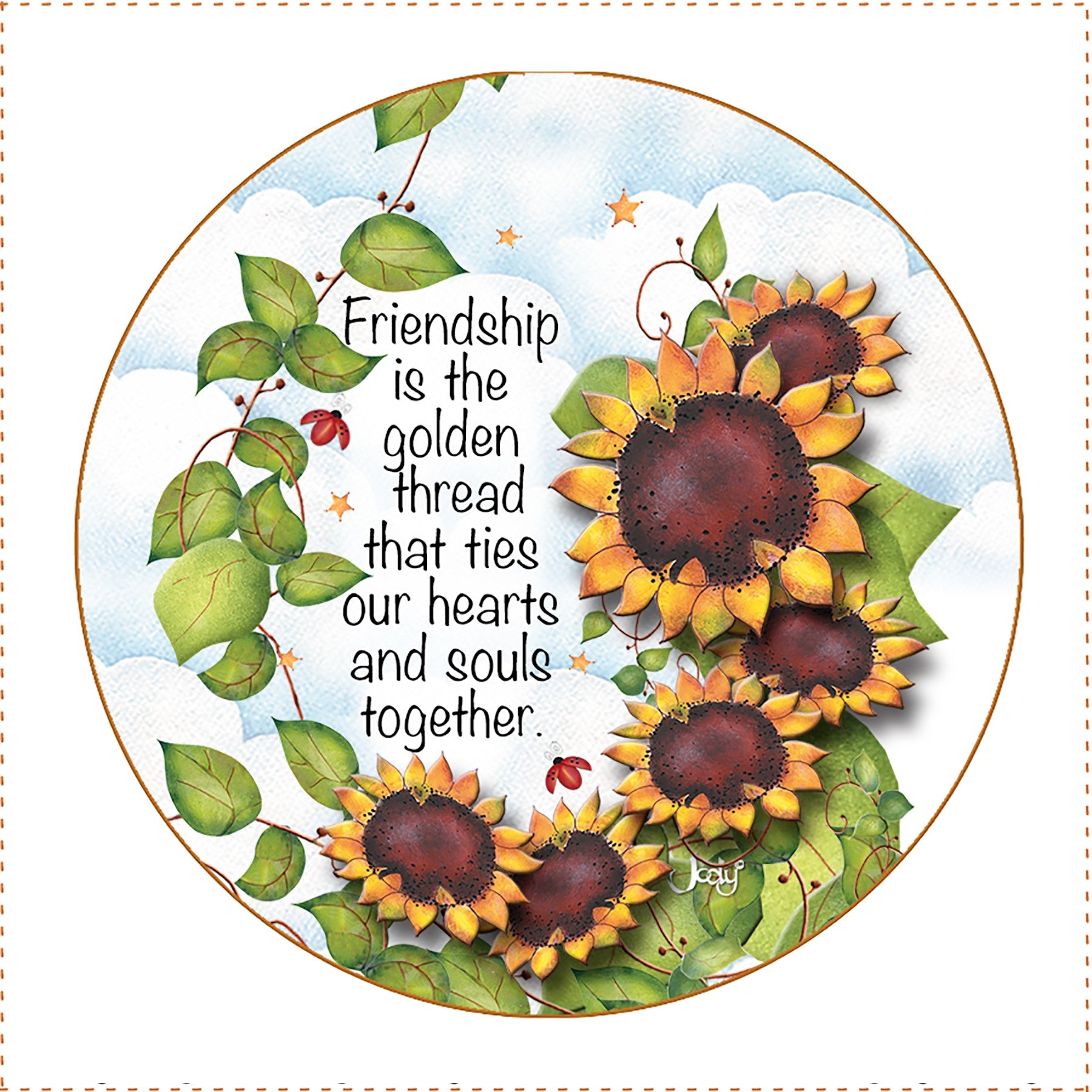 Fabric Panel 5in Round Friend Sunflower