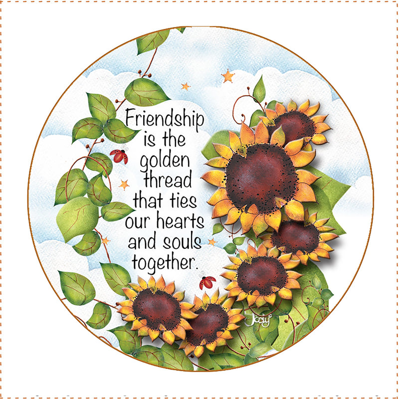 Fabric Panel 5in Round Friend Sunflower