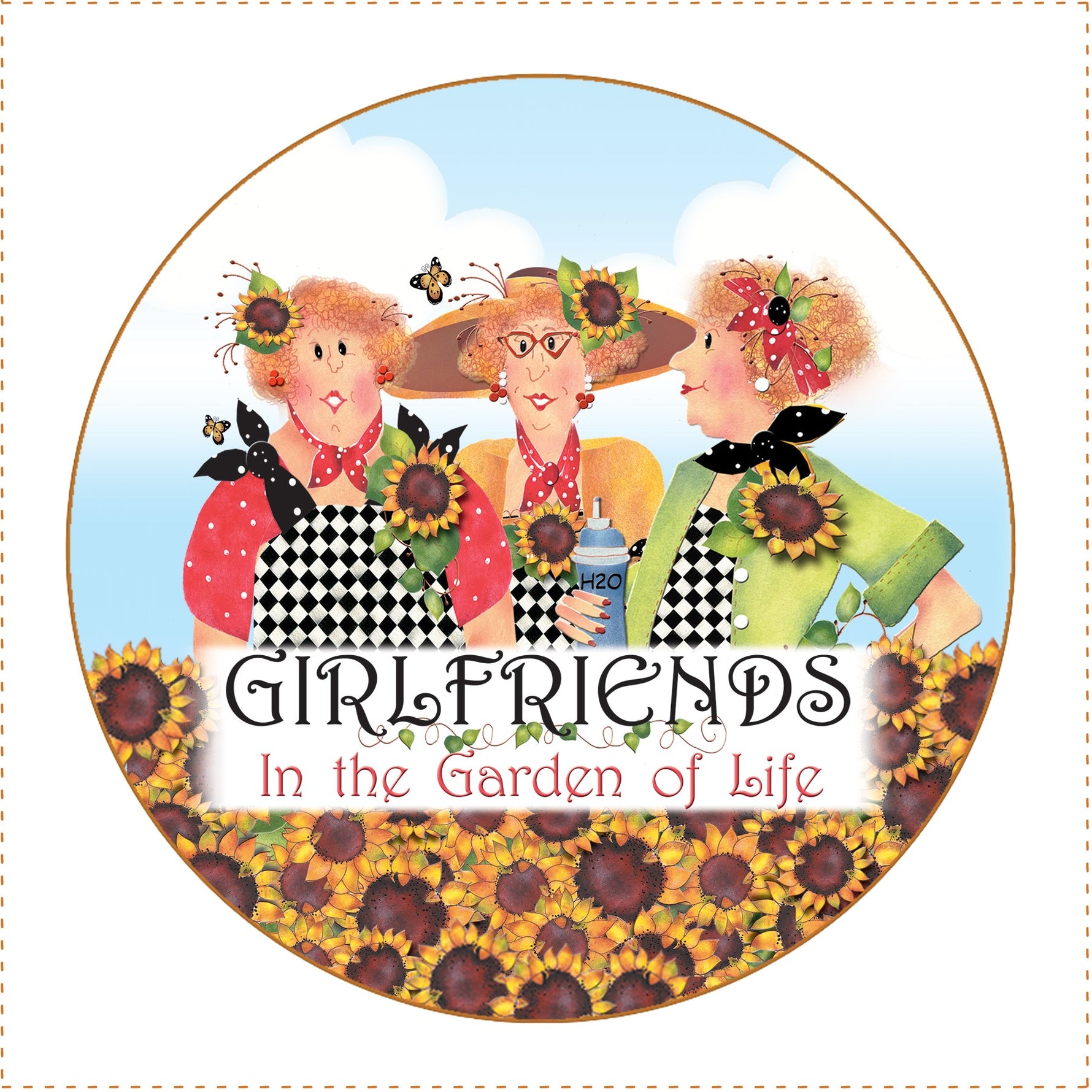 Fabric Panel 5in Round Gardening 3 Girls