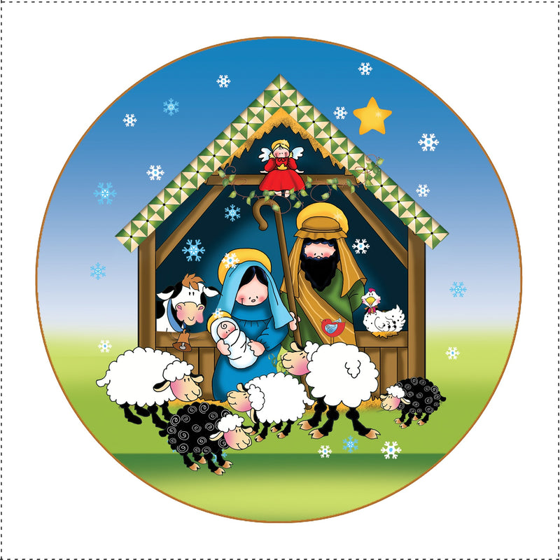 Fabric Panel 5in Round Nativity