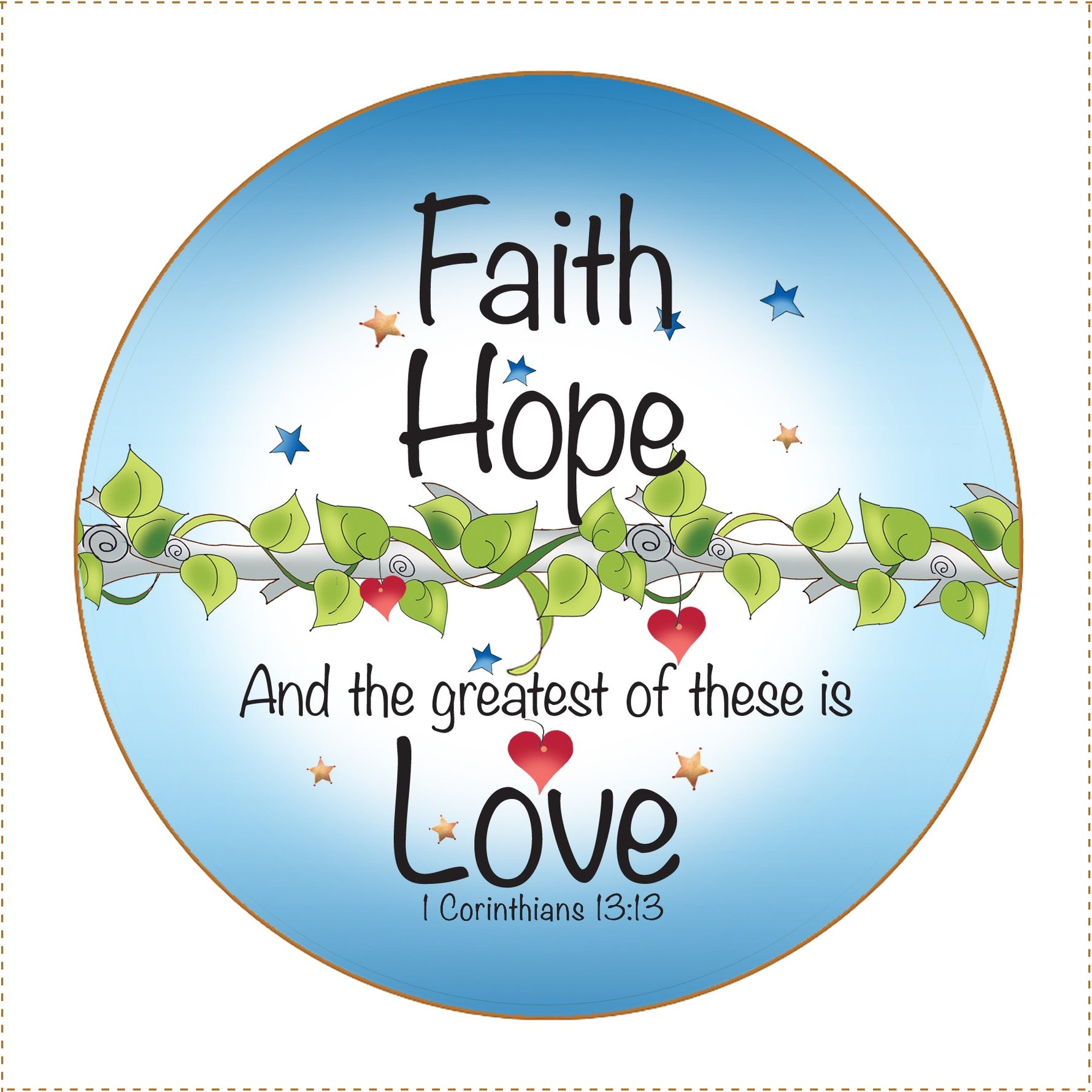 Fabric Panel 5in Round Faith Hope Love