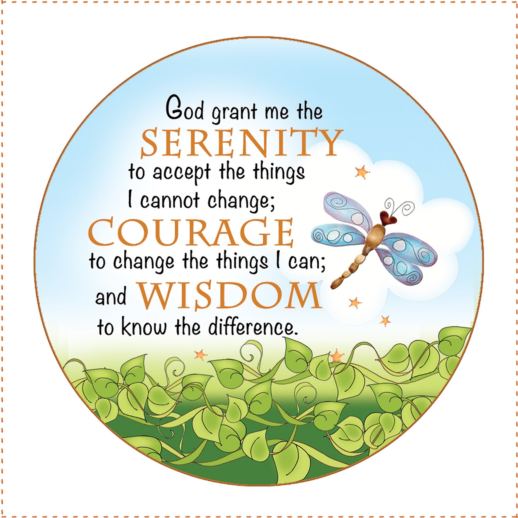 Fabric Panel 5in Round Serenity Prayer