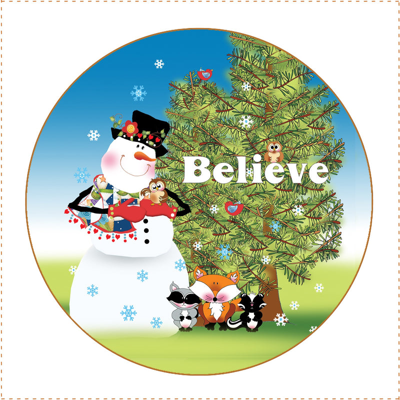 Fabric panel 5in Round Snowman Believe