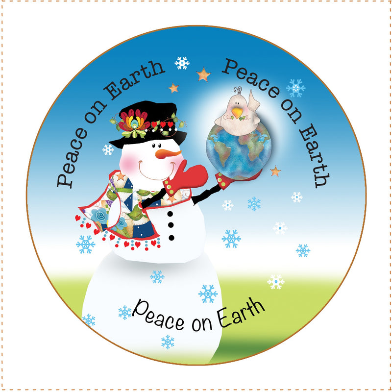 Fabric panel 5in Round Snowman Peace