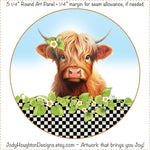 Fabric Panel 5in Round Highland Cow