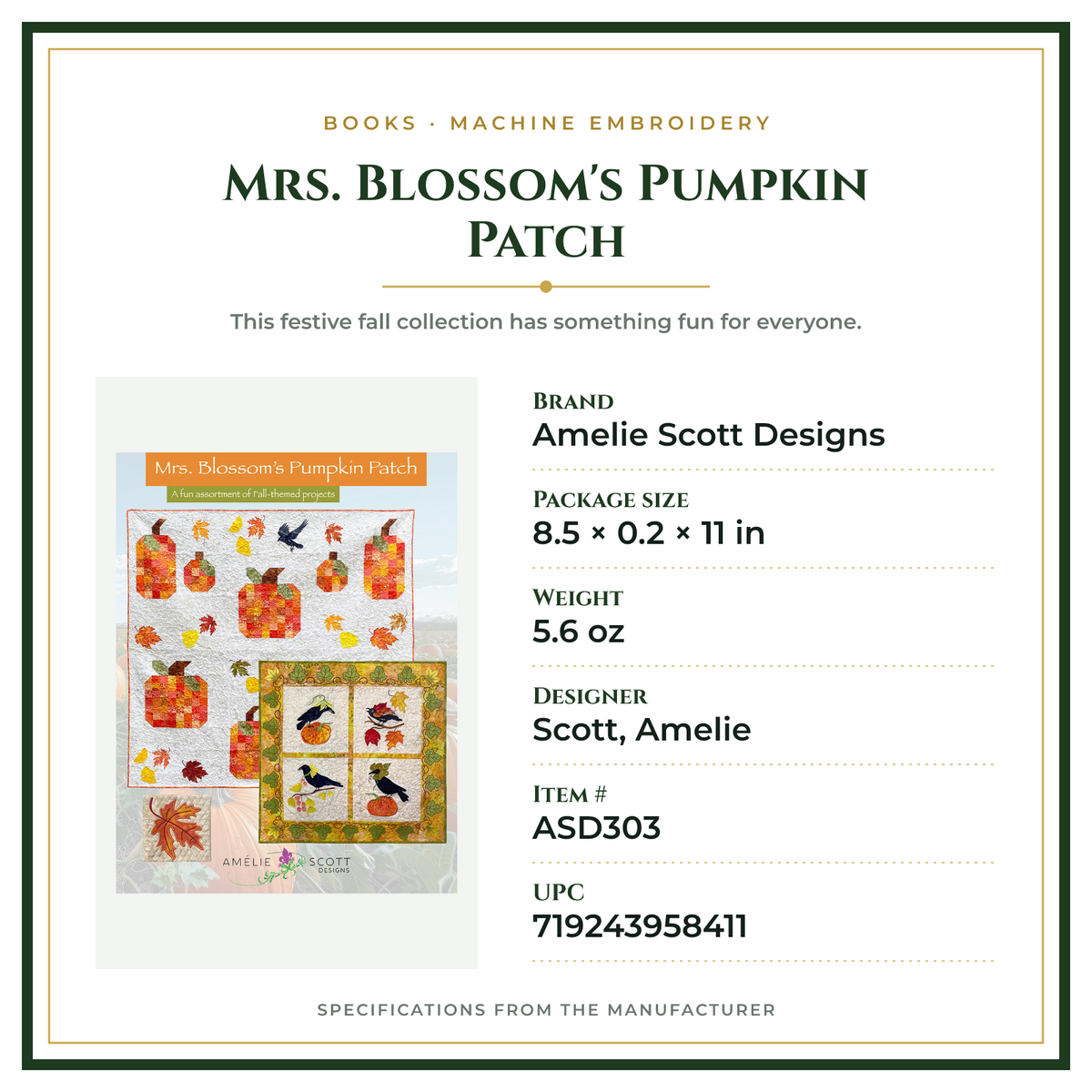 Product Specifications – Mrs. Blossom's Pumpkin Patch