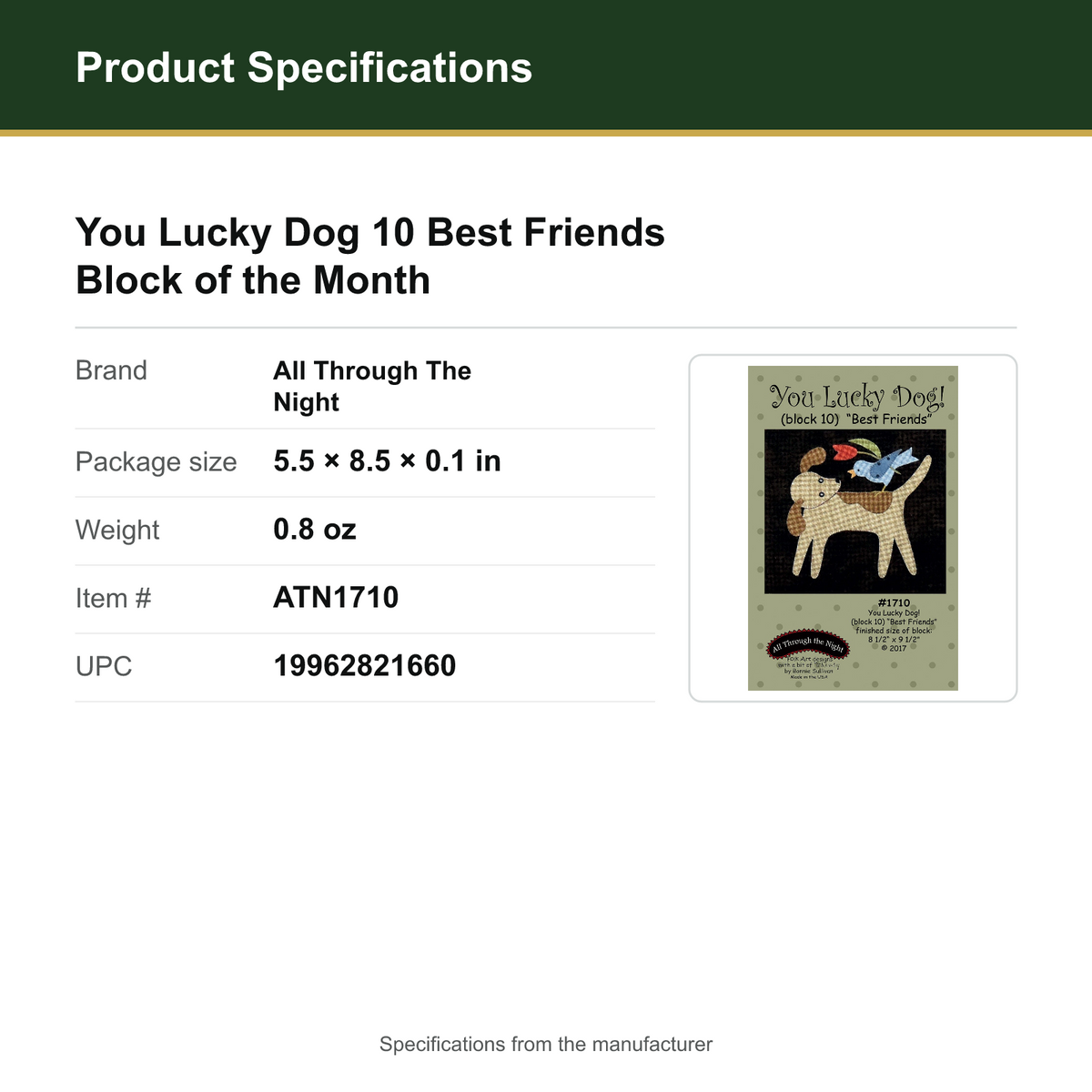 Product Specifications – You Lucky Dog 10 Best Friends Block of the Month