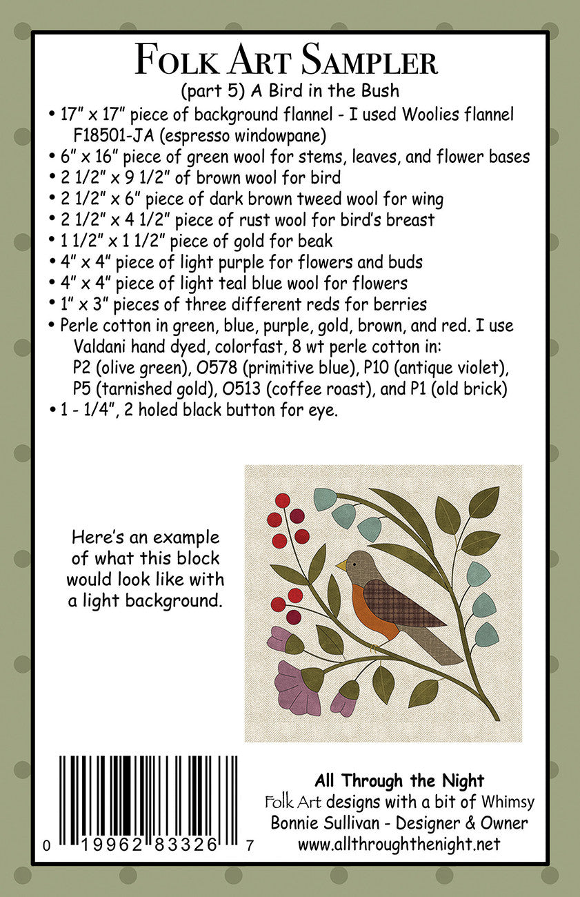 Folk Art Sampler Part 5 A Bird in the Bush