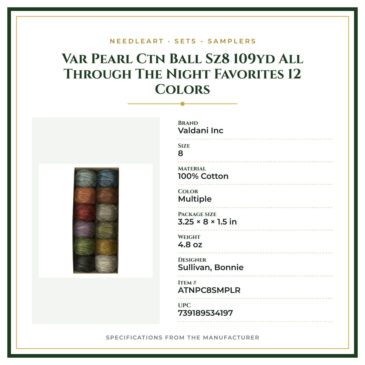 Product Specifications – Var Pearl Ctn Ball Sz8 109yd All Through The Night Favorites 12 Colors