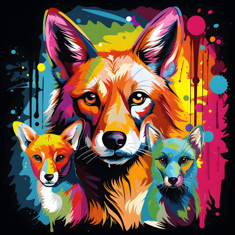 Abstract Animals Pop Art Foxes Fabric Panel