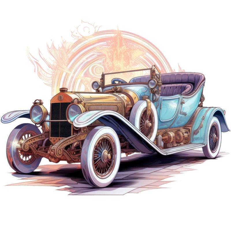 Art Nouveau Retro Cars Fabric Panel 14