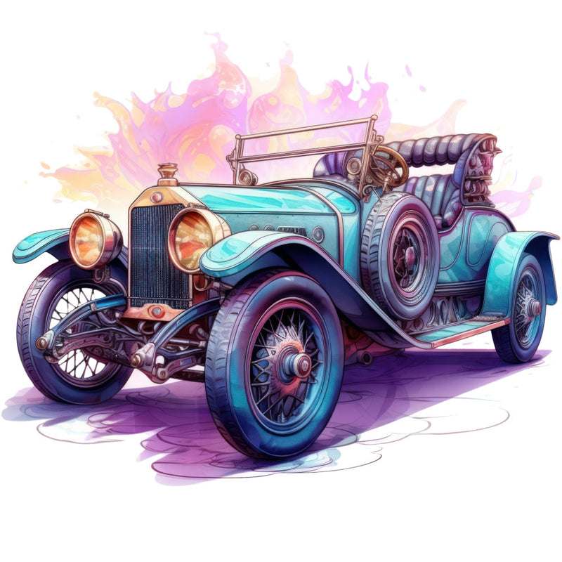 Art Nouveau Retro Cars Fabric Panel 2