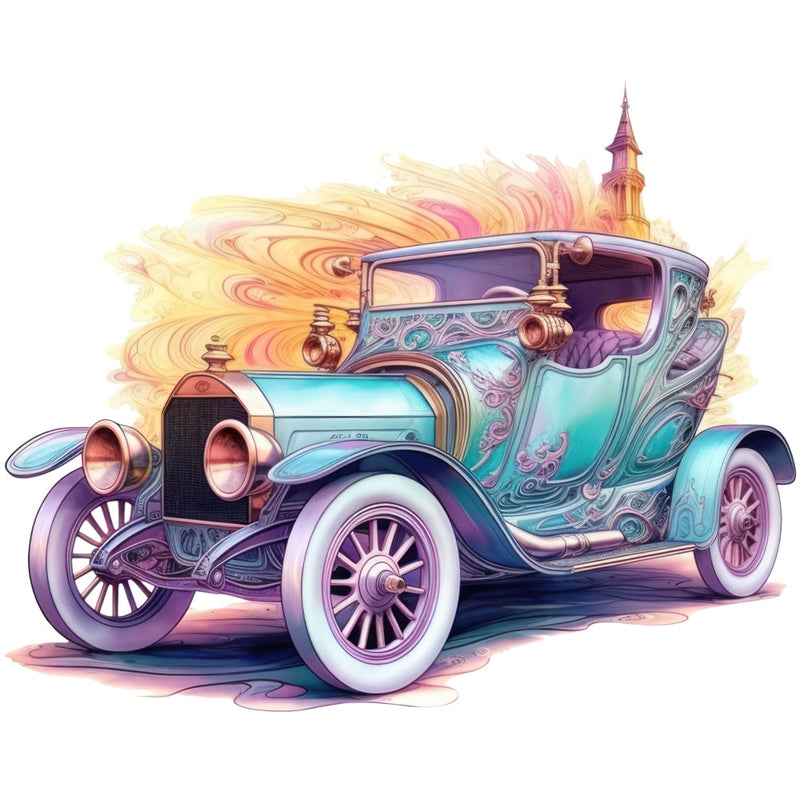 Art Nouveau Retro Cars Fabric Panel 20
