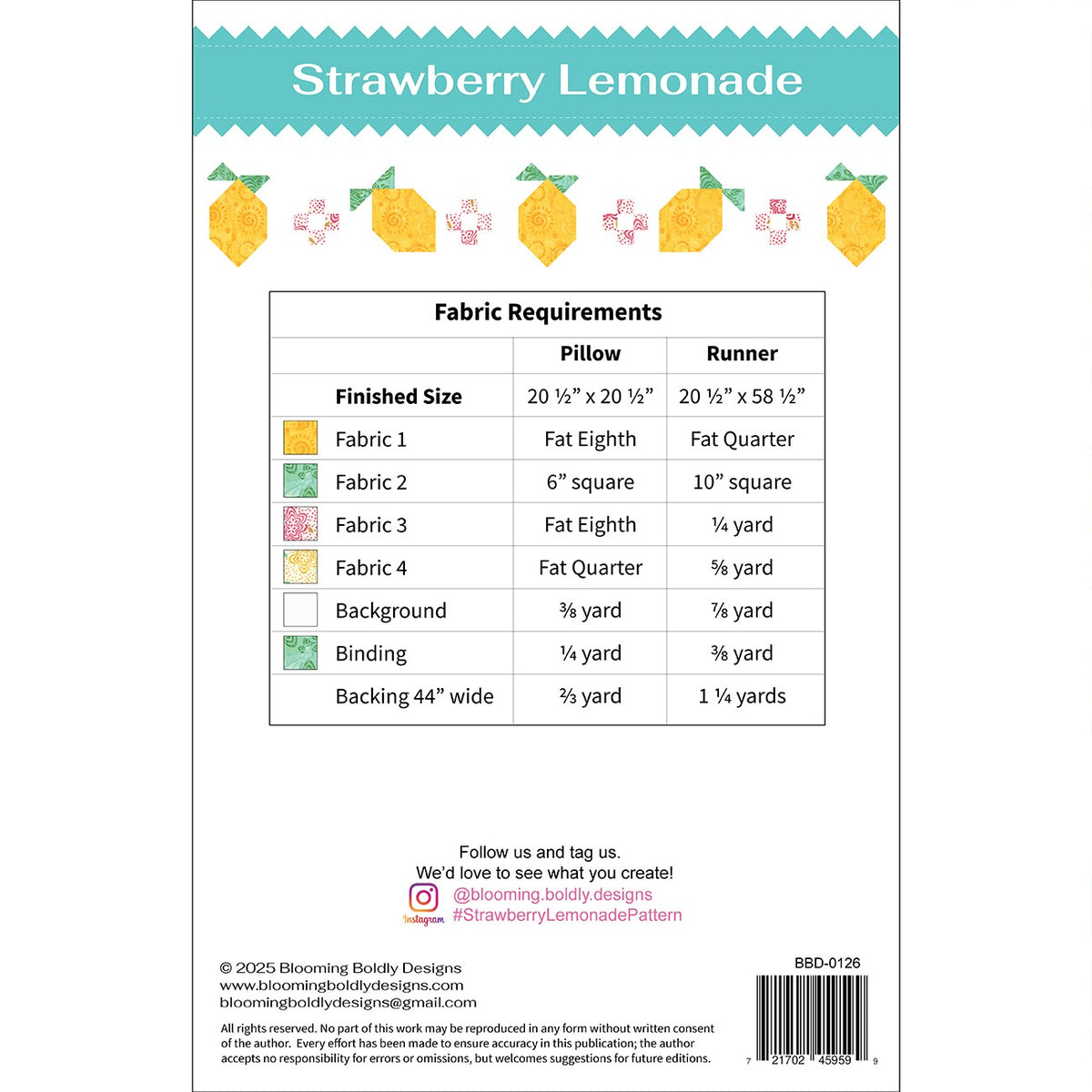 Strawberry Lemonade Runner and Pillow Pattern