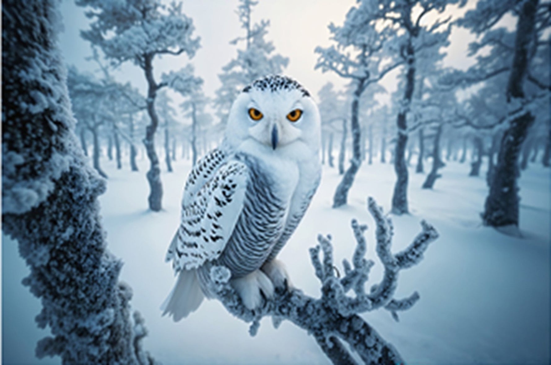 Snowy Owl on Branch Panel 20.5in x 17in