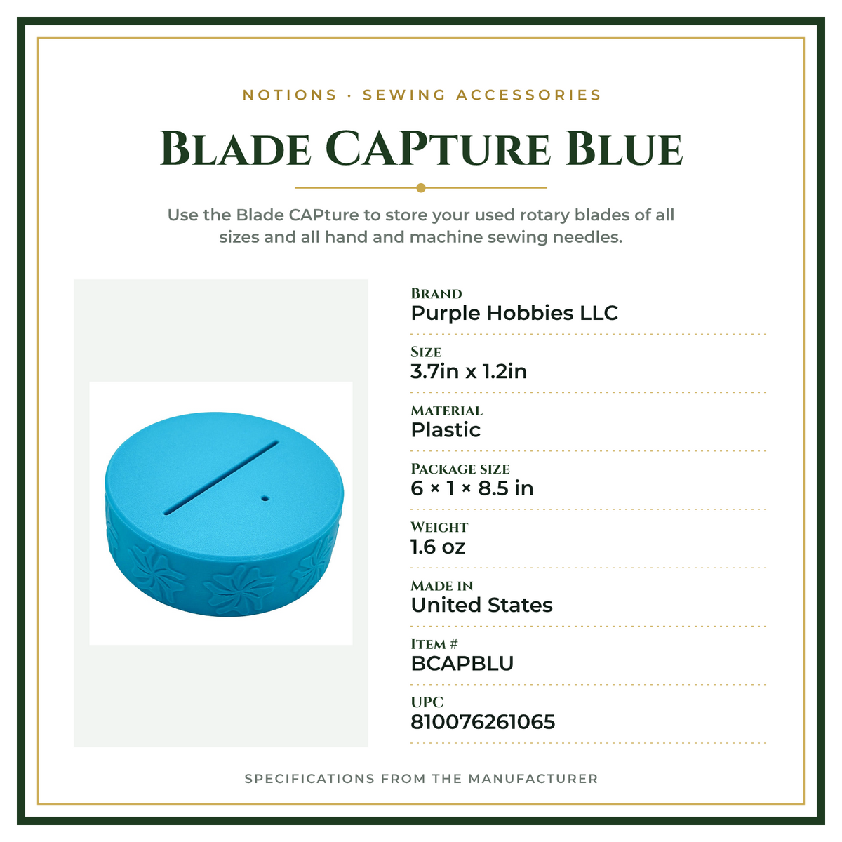 Product Specifications – Blade CAPture Blue