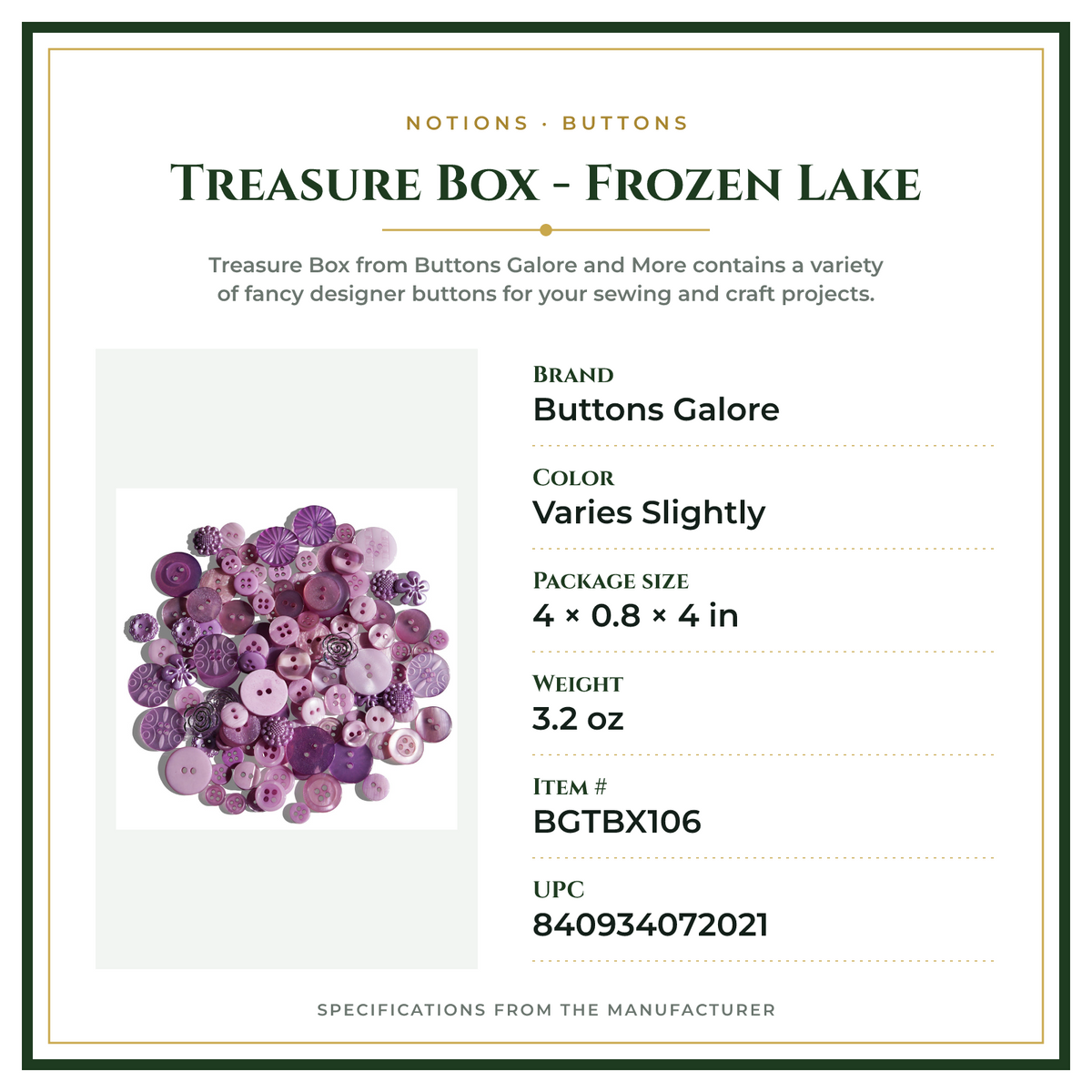 Product Specifications – Treasure Box - Frozen Lake