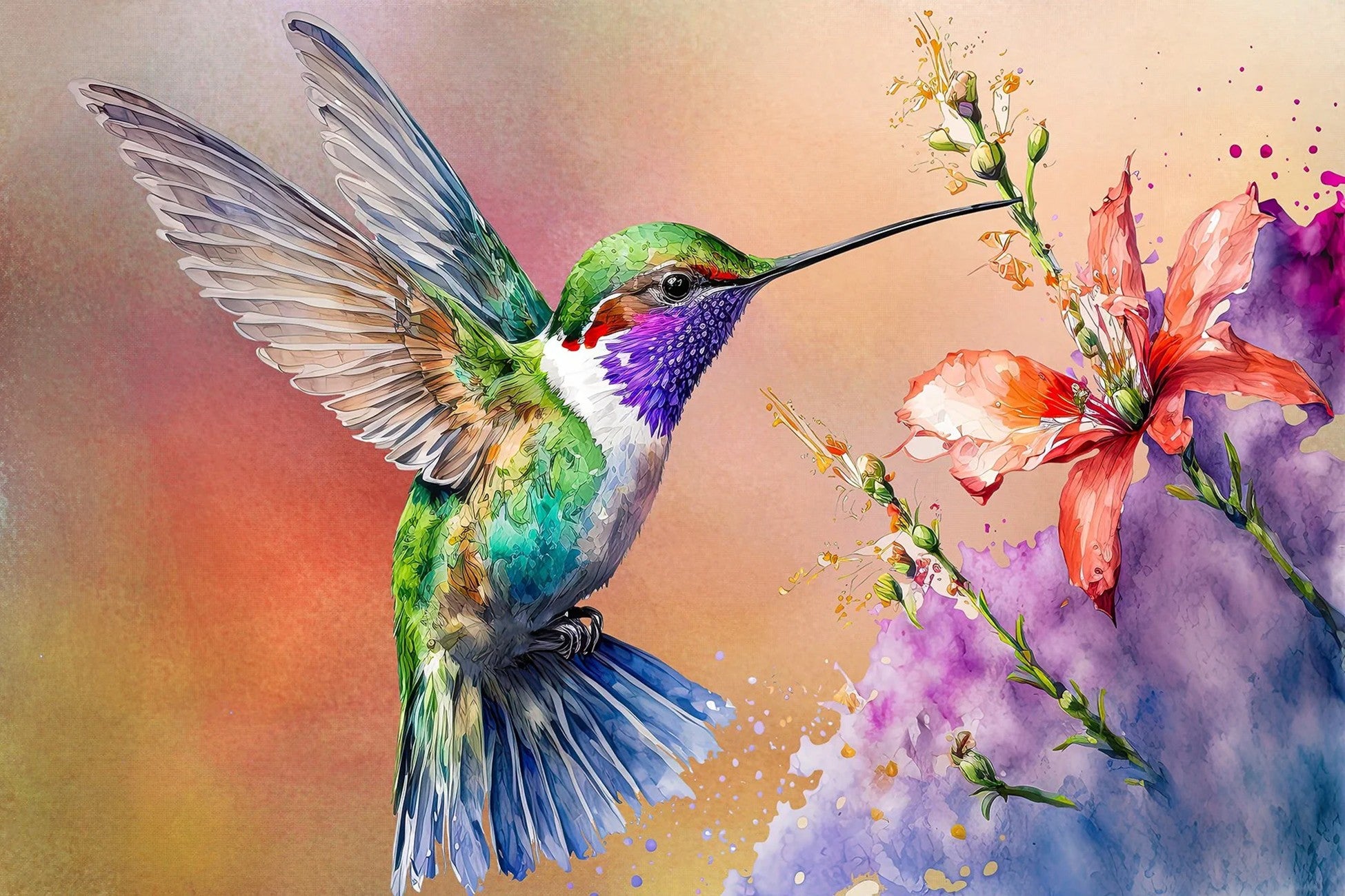 Scattered Hummingbird Panel 24in x 16in