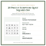 Product Specifications – 20 Precut Scripture Quilt Squares 5in